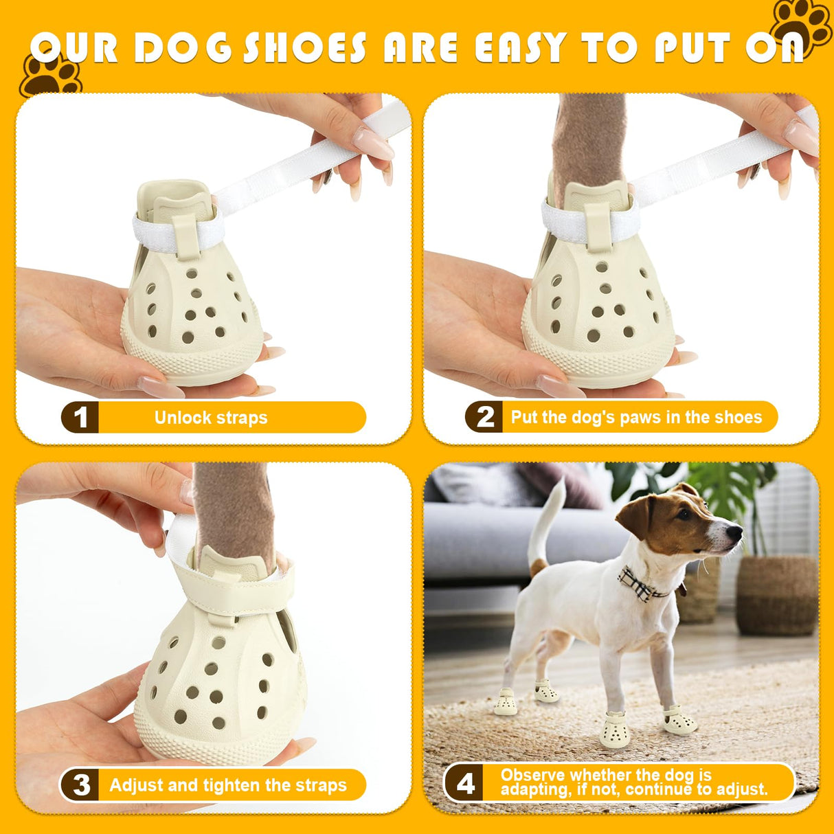 KodMtiz Dog Sandals, Breathable Dog Shoe for Hot Pavement, Anti-Slip & Paw Protectors Pet Shoes for Indoor/Outdoor Walking. Dog Boots for Small, Medium & Large Dogs (Beige, 4PCS)
