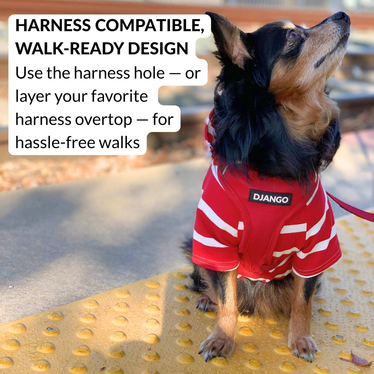 DJANGO Dog Hoodie – Warm, Lightweight, Soft & Stretchy Dog Sweater with Hood, Harness Hole & Elastic Waistband – Cozy Sweatshirt for Small Dogs up to 25 lbs, Dachshunds & Puppies – Crimson Red, Small