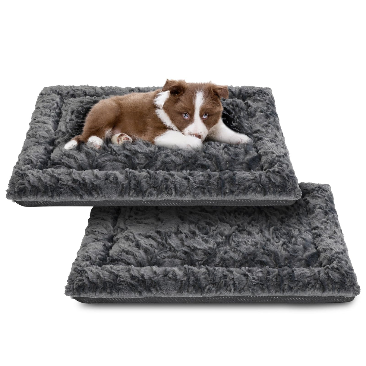 2 Pack Washable Dog Bed for Large Medium Small Dogs, Deluxe Plush Dog Crate Mat with Anti-Slip, Washable Orthopedic Durable Kennel Pad for Pet Sleeping Puppy(Dark Grey, 24"*17.5"*1.5")