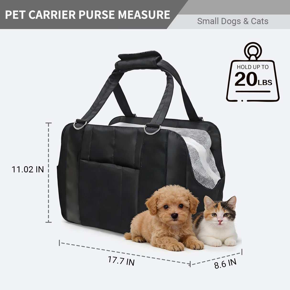 Ykphs Dog Purse Carrier for Small Dogs, Small Cat Purse Carrier Soft with Large Pocket, Portable Pet Carrier Tote Bag with Safe Leash (Black)