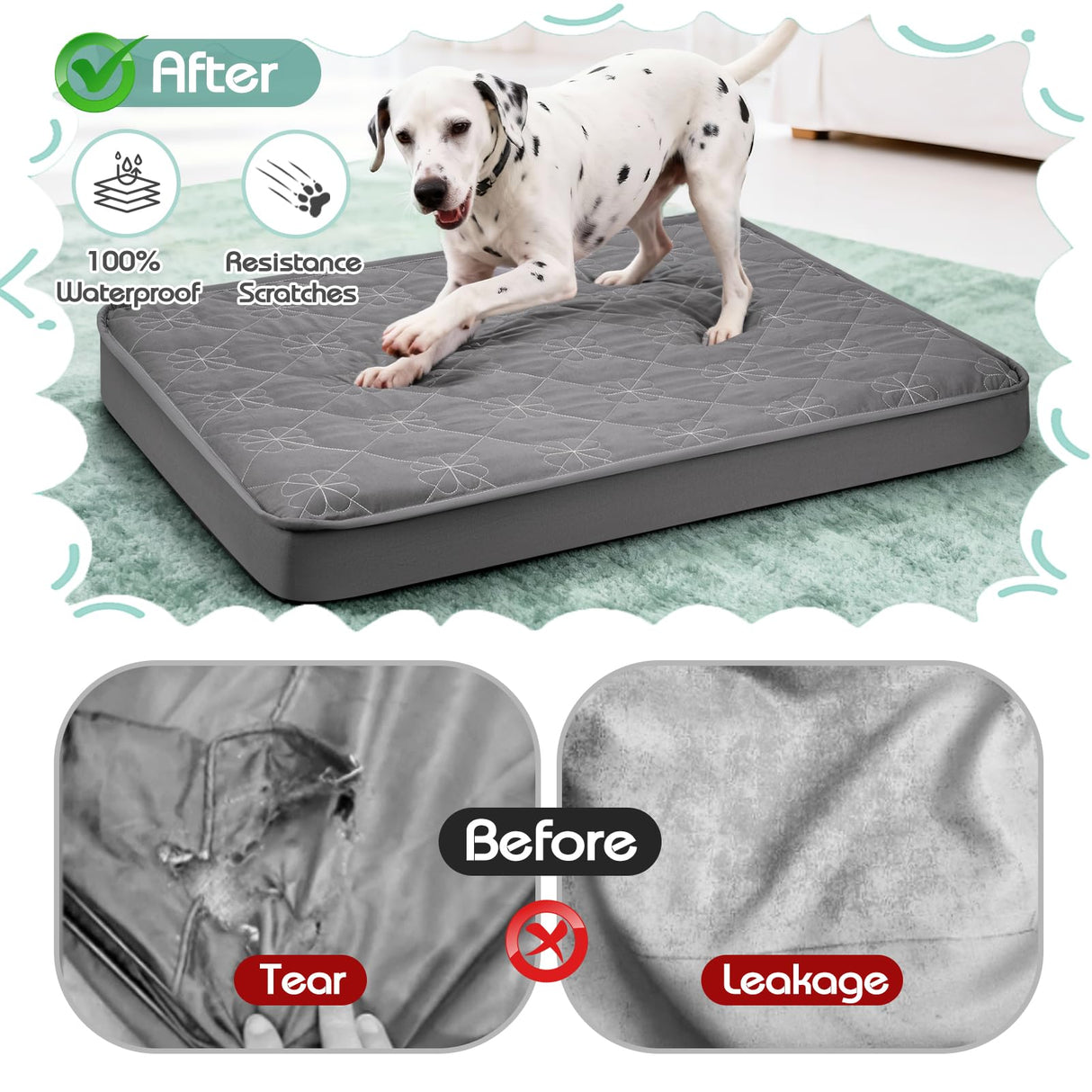 Dog Bed Cover Replacement Washable, Waterproof Dog Bed Sheets,Ultra Soft Pet Pillow Cover Quilted,Removable Pet Bed Liner - 35x44 Inches,Grey