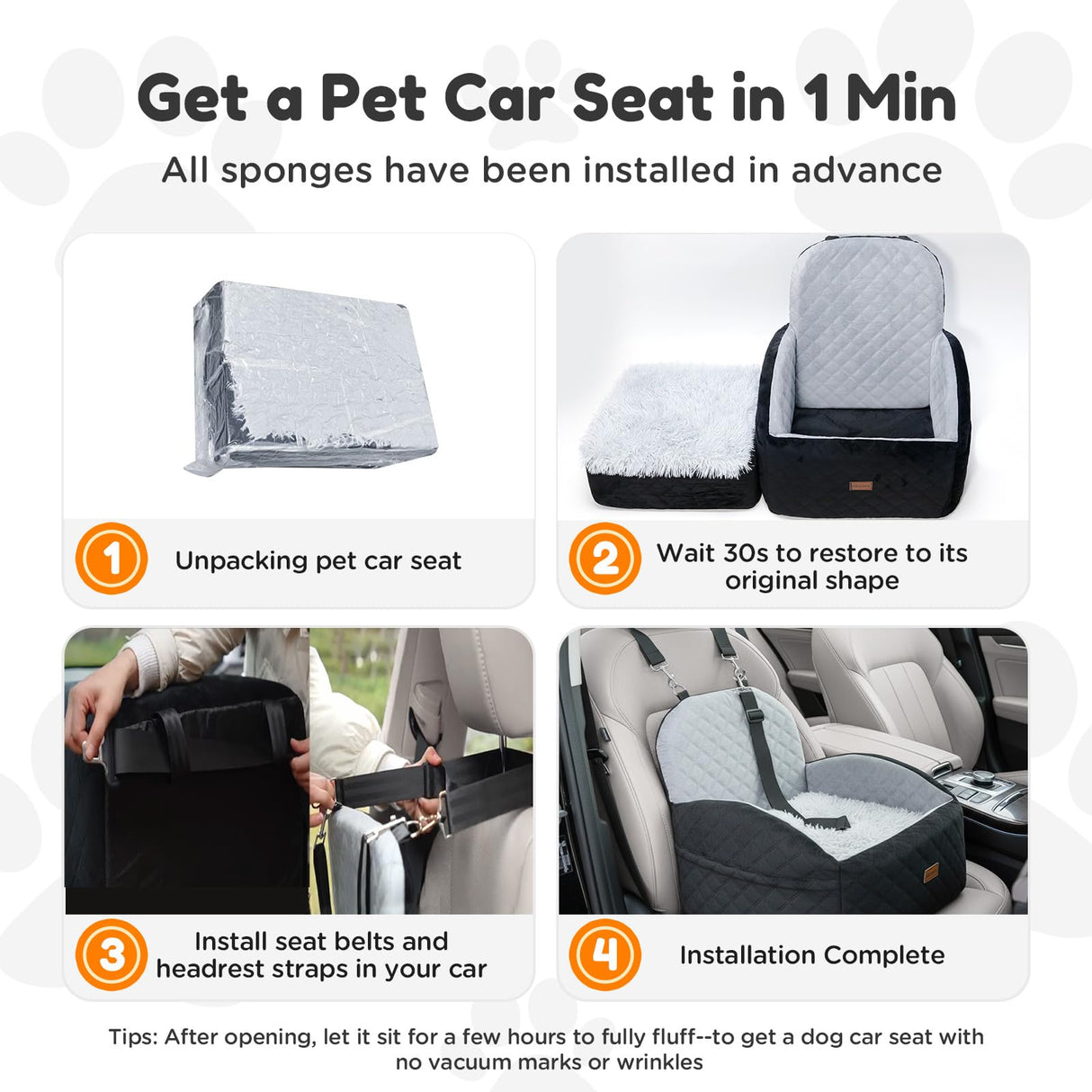 Gimars Upgrade Dog Car Seat with Reversible Long & Short Plush Seat Cushion for Small/Medium Dogs Up to 40lbs, Detachable Washable Anti-Slip Dog Booster Seat with 5.9'' 28D Egg-Crate Foam, S