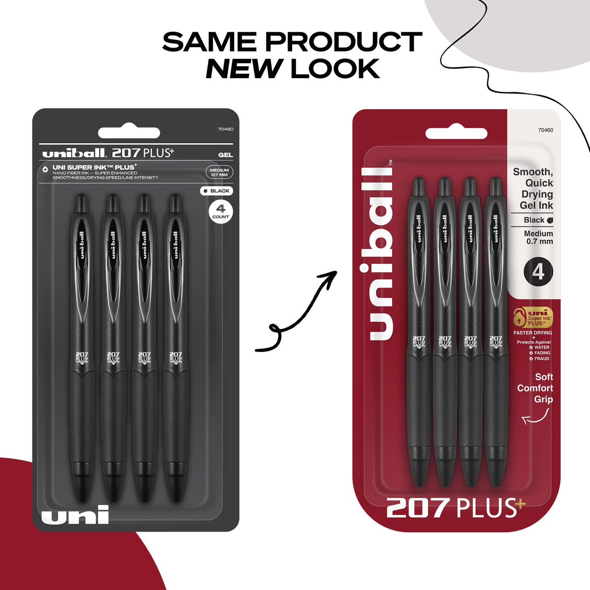 207 Plus+ Retractable Gel Pens, Medium Point (0.7mm), Black, 4 Pack