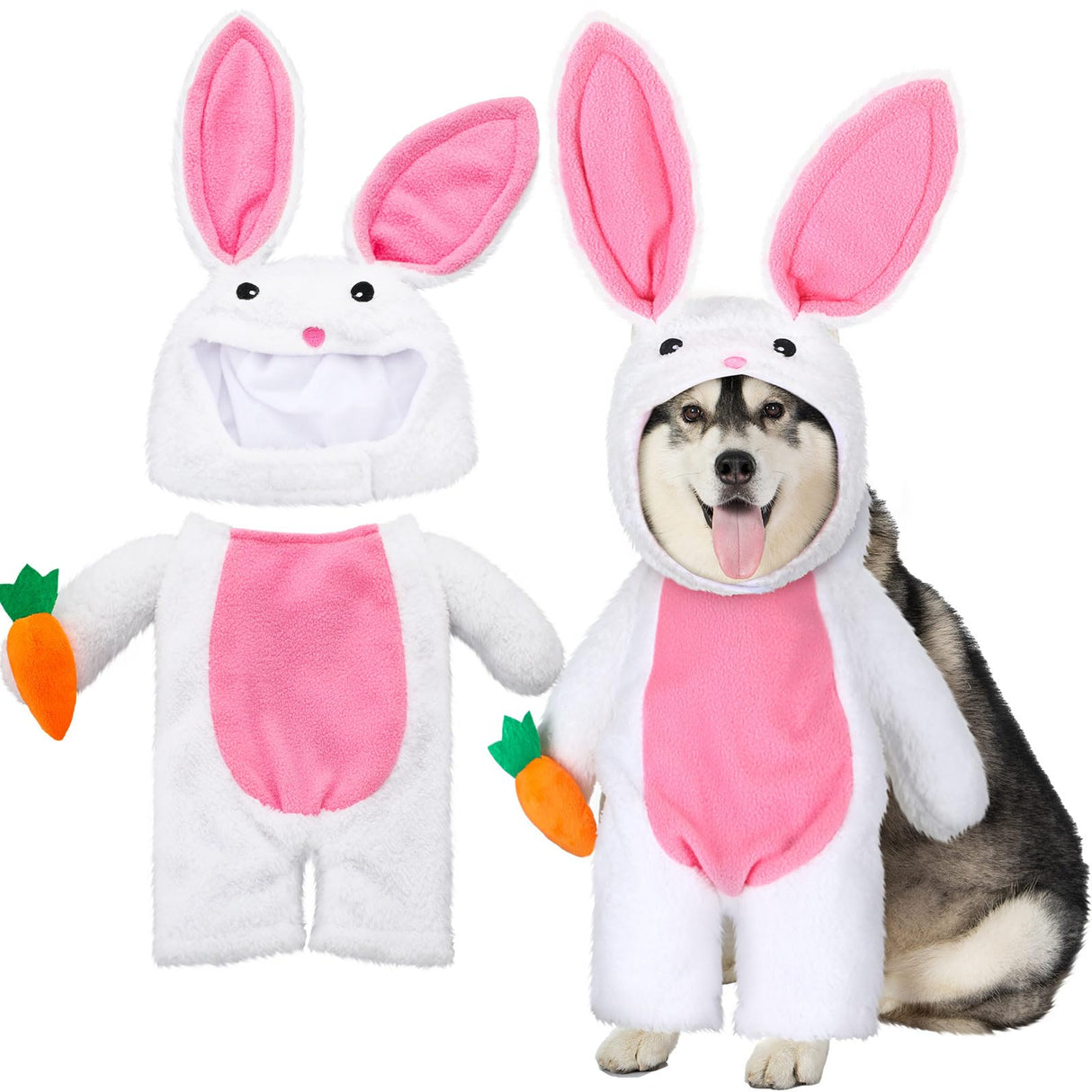 Huhumy Easter Dog Costume Easter Funny Walking Bunny Dog Outfit Fluffy Rabbit Hoodies Pet Clothes with Bunny Ears Arms and Trousers Sleeves(L)