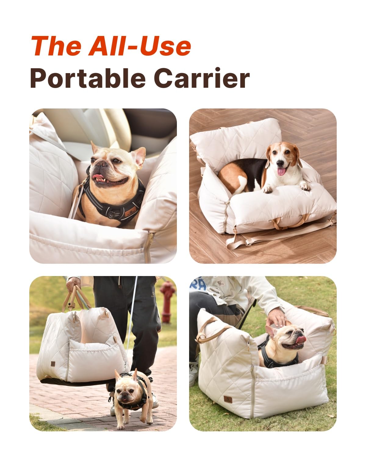 PET MARVEL Dog Car Seat for Small Dogs Up to 25 lbs, Pet Booster Seat & Travel Carrier with Safety Leash and Thick Cushion, Fully Detachable Washable Pet Bag with Storage Pocket, Portable, Beige