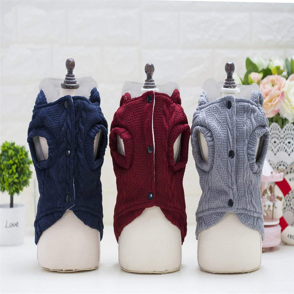 Dog Sweater Dog Hoodie Rdc Pet Clothes Dog Woolen Sweater with Cap Winter Warm Turtleneck Sweater Fleece Coat for Small Dog Medium Dog Cat (S, Classic-Red)