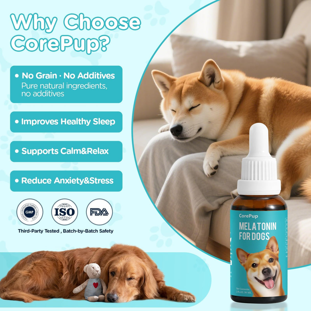 2pack Liquid Melatonin for Dogs,Dog Sleep Aid–Anxiety Relief for Dogs, Stress, Calming, Relaxation & Sleep Support,Dog Melatonin 2Pack 2oz (60ml)