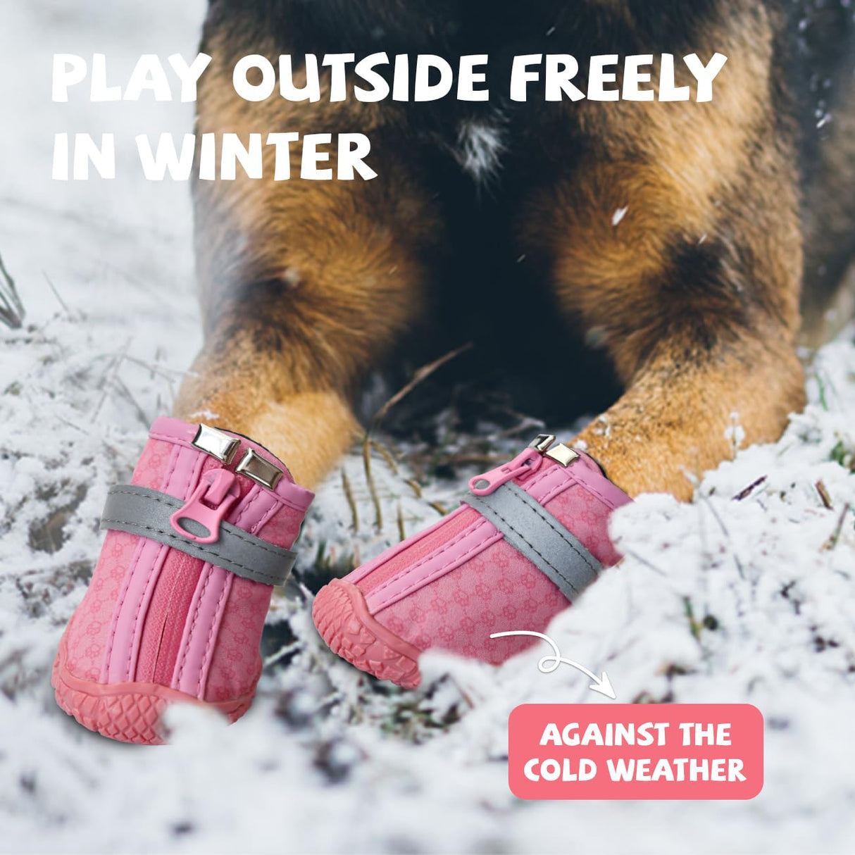 Pink Dog Shoes for Small Dogs, Anti-Slip Dog Boots with Reflective Strips, Puppy Paw Protectors for Ourdoor Indoor Walking Winter Snow Summer Hot Pavement, Waterproof in Rainy Weather 4PCS/Set