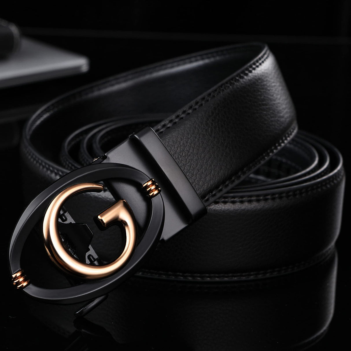 Civantiya Ratchet Belt for Men, Mens Belt Leather Designer 1 3/8" for Casual Jeans, Black Fashion Belts