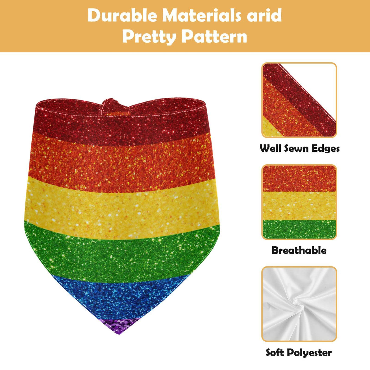 2 Pack Dog Bandanas LGBT Glitter Rainbow Pride Flag Milk Silk Pet Bandana Scarf Snap Button Triangle Bibs Kerchief Set Pet Holiday Accessories Decor for Puppy Dogs Cats M