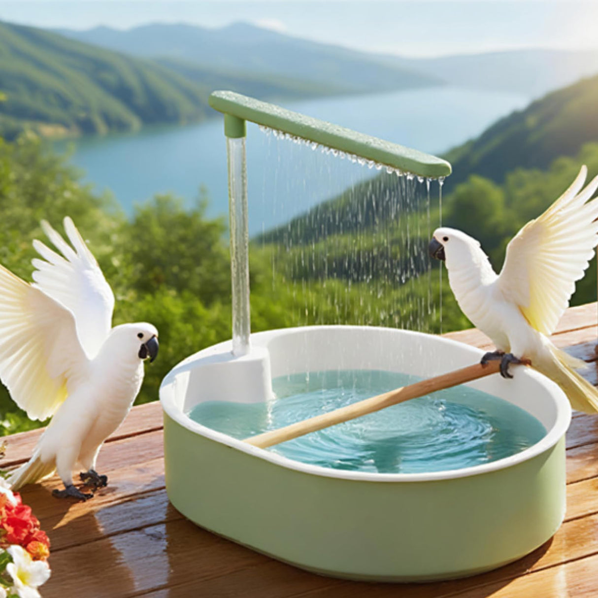 Parrot Bathtub Bird Automatic Bath Shower,Large Bird Shower Fountain Indoor Bathtub with Running Water, Contains USB and Pump,for Pet Birds, African Grey, Cockatiel, Conure, Budgie, Lovebird(Fashion)