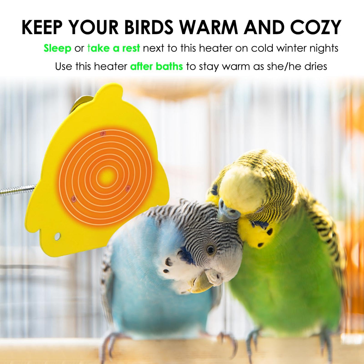 ZHEQOGZH Bird Cage Heater for Cockatiels Parrots Conure Finches Parakeets Heater Snuggle Up Bird Warmer 12V 18W, Size 5.3" x 4.7"