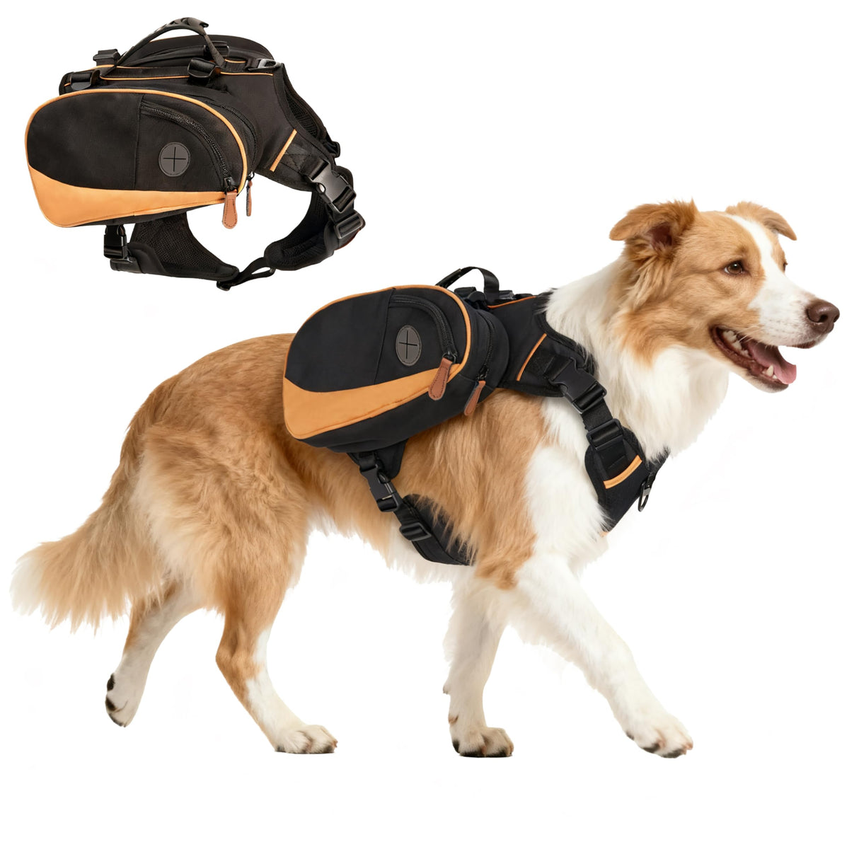 Dog Backpack for Medium & Large Dogs, Detachable Side Bags, Quick-Poop Bag Dispenser | No-Pull Adjustable Harness for Large-Chested Breeds | Non-Slip Handle for Hiking, Walking, Outdoor Adventures(L)