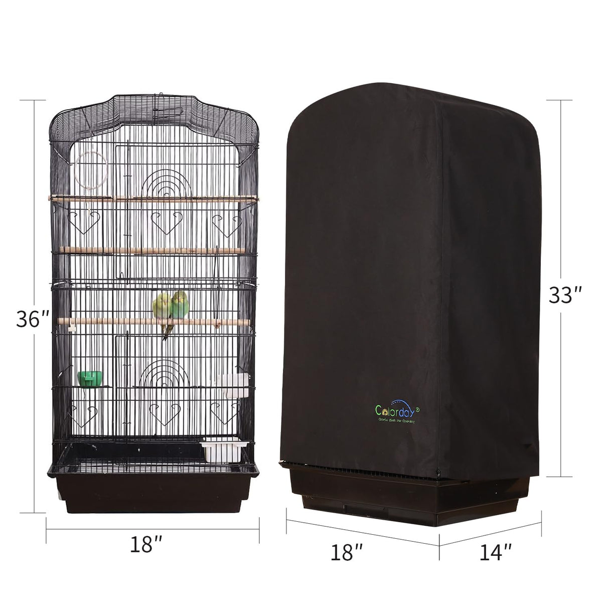 Colorday Good Night Bird Cage Cover for Large Bird Cage with Play Top (Patent Pending) (Black, 64")