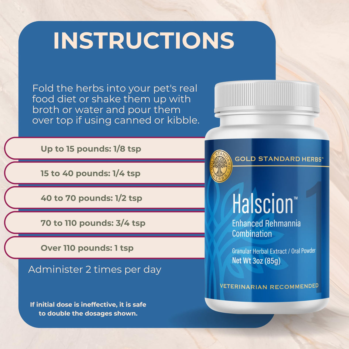Halscion Cognitive Support and Stress Relief for Dogs by Gold Standard Herbs, All Natural Rehmannia Combination, 85 gram Powder, White