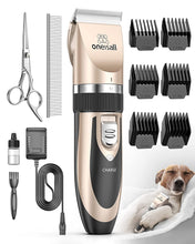 Load image into Gallery viewer, oneisall Dog Clipper Low Noise, Dog Grooming Kit with Rechargeable, Pet Shaver Cordless Electric Quiet Hair Clipper Set for Dogs Cats Pets(Gold)