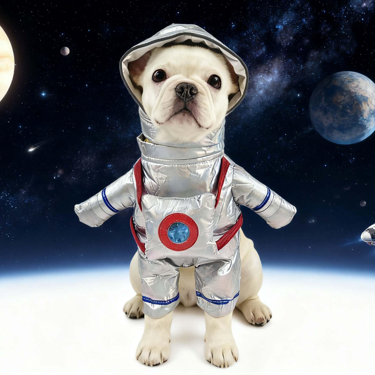FLAdorepet Dog Astronaut Standing Costume with Pet Hat Cat Halloween Christmas Party Costume Outfits Funny Dog Clothes for Chihuahua Bulldog (Sliver, Large(Pet 10-16Lbs))