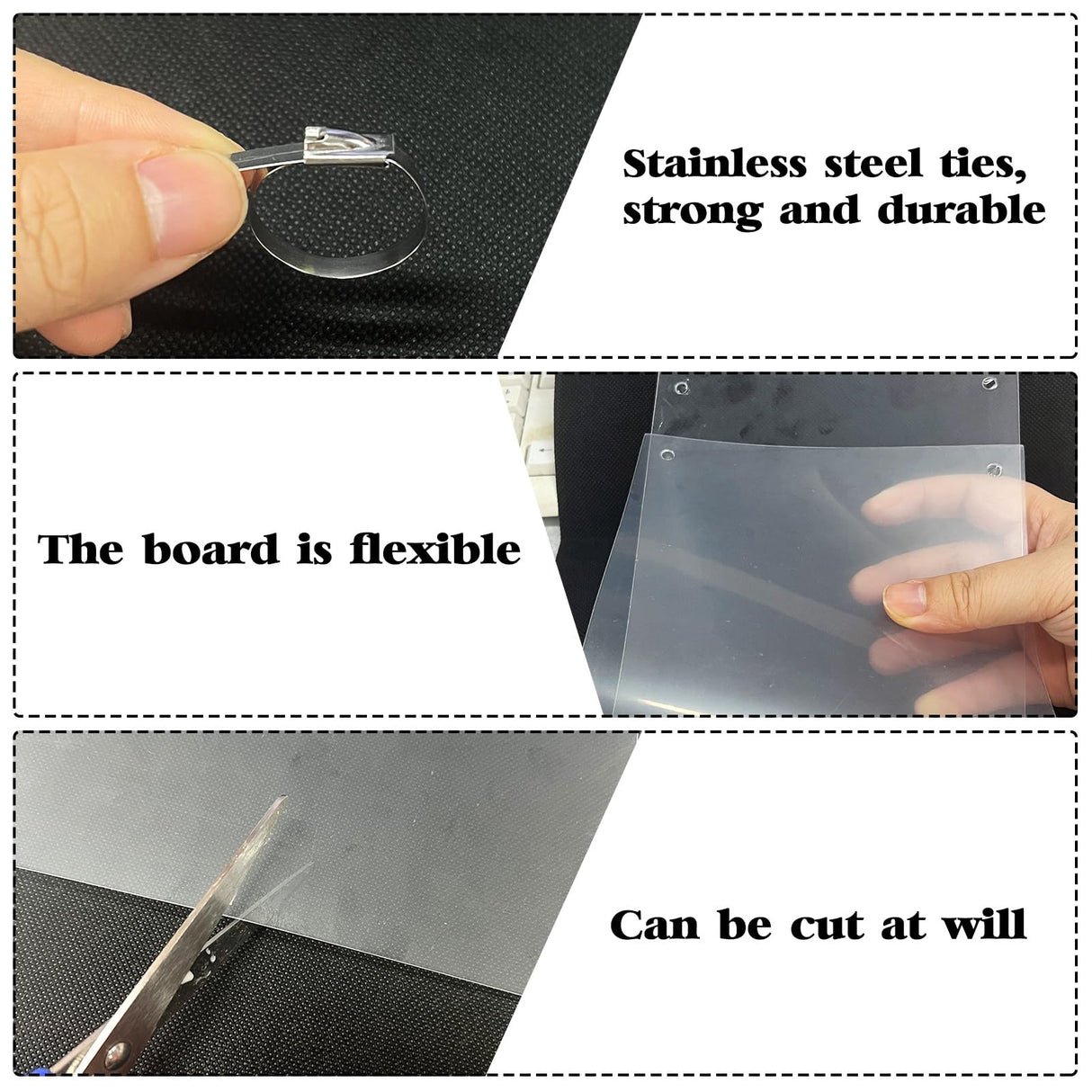 10 Pcs Pet Cage Liner 15.7'' x 6'', Cage Urine Guard Side Lining Clear Sheet with 50 Pcs Stainless Steel Zip Ties, Anti-Urine Side Lining Sheet for Rabbit Guinea Pig Hamster Ferret Chinchilla