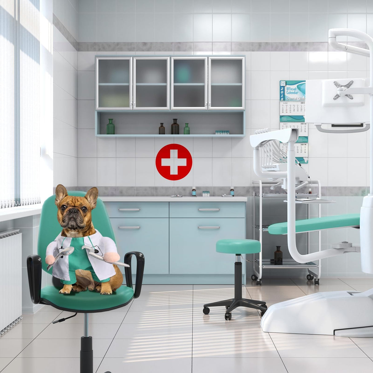 NACOCO Halloween Dog Doctor Costume - Pet Dentist Clothes Cat Funny Uniform Green Outfit Apparel Adjustable for Small Medium and Large Dogs(Green Dentist, L)