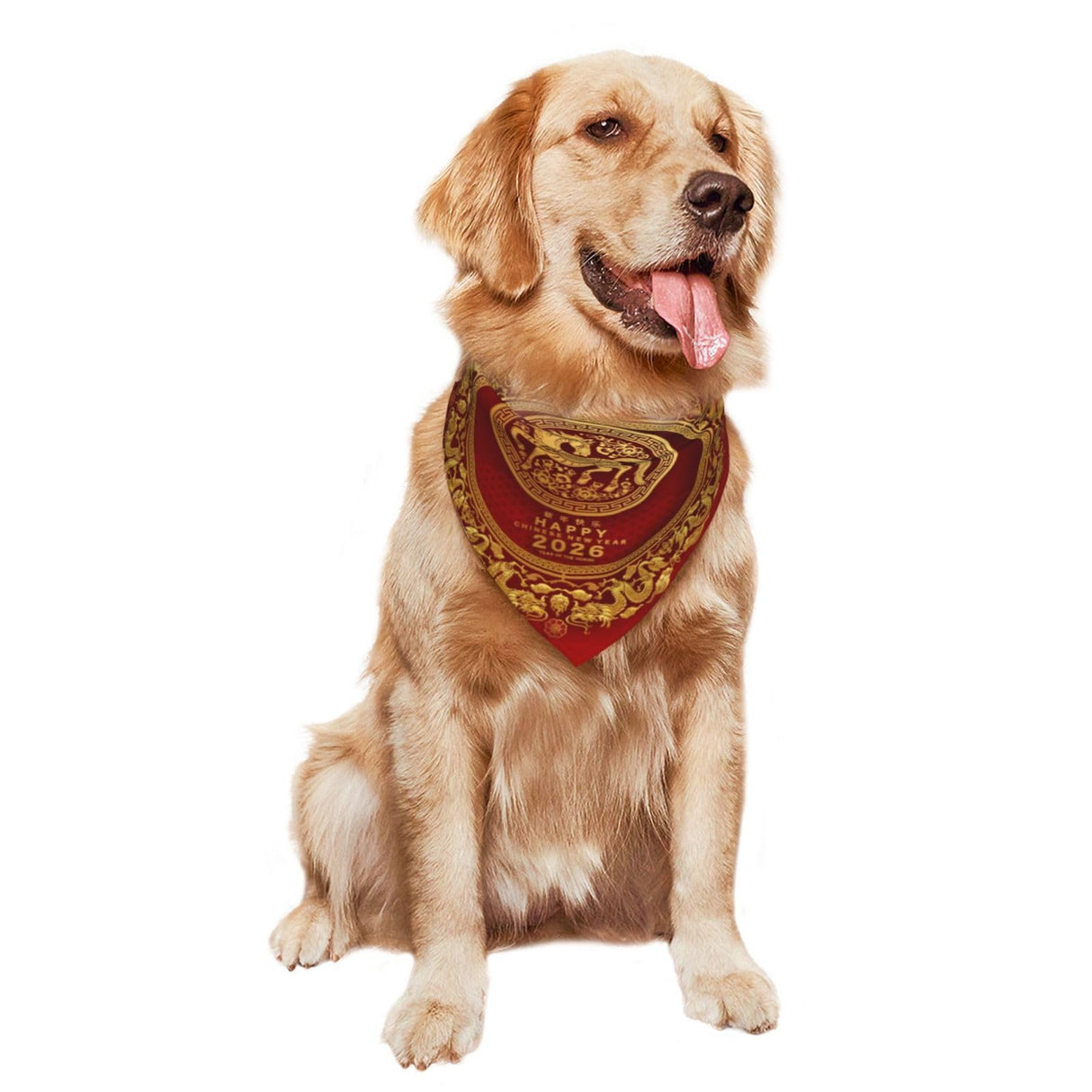 Year of The Horse 2026 Happy Chinese New Year Dog Bandanas Triangle Reversible Dog Scarf Bibs Adjustable Pet Scarves Accessories for Small Medium Dogs Pets Cats
