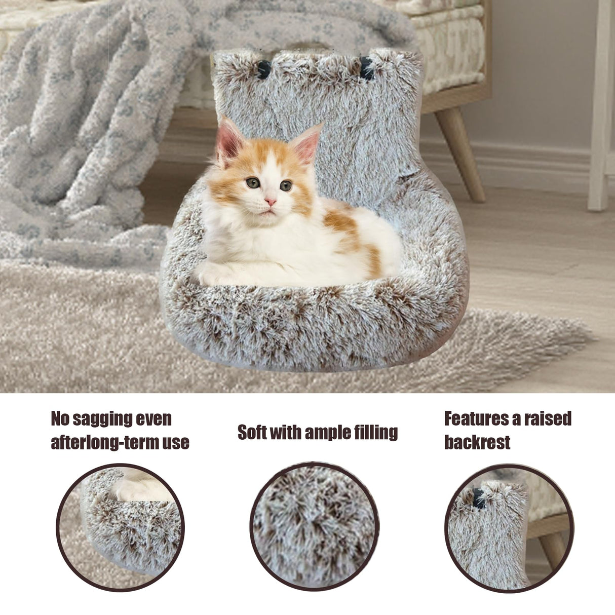 Dog Car Seat - Dog Bed for Car with Safety Straps, Pet Travel Bed for Small Medium Dogs, Memory Foam Booster Seat Soft Plush Sherpa Detachable Washable Cover
