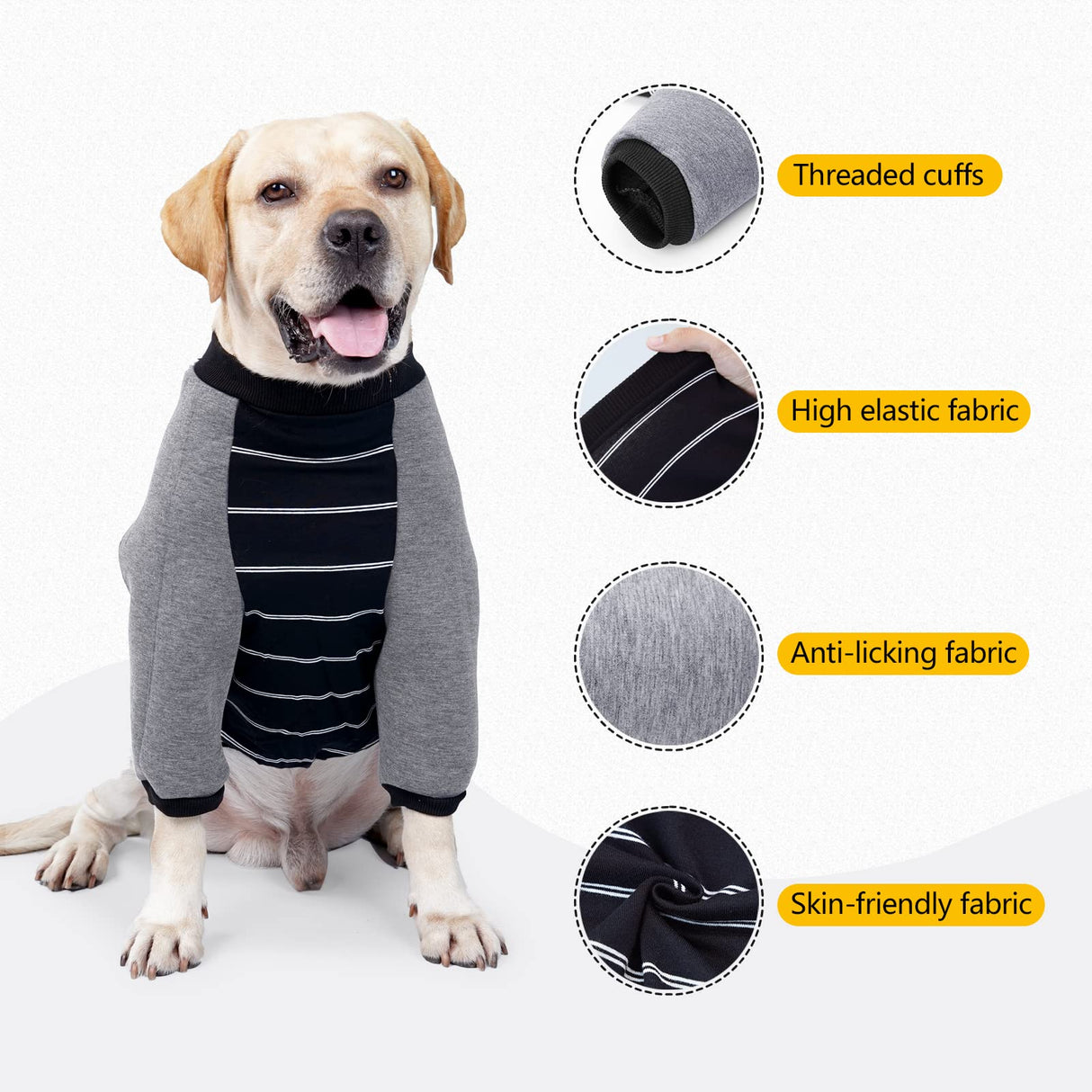 Anti-Licking Dog Shirt, Long Sleeve T-Shirt for Pets After Surgery, Prevent Scratching Hoodie for Dogs BlackGrey 2X-Large