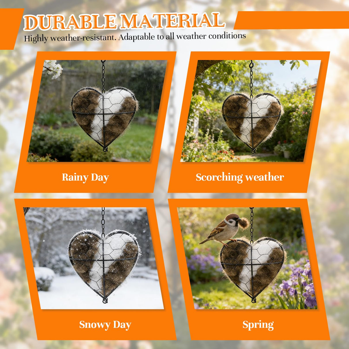 Handmade Alpaca Fiber Bird Nesting Heart, Birds Nests Material Holder, Hummingbird Houses Nest Boxes, Winter Tree Shelter for Wild Birds, Gifts for Outside Garden Art Birdhouse, Birds Lovers (1)