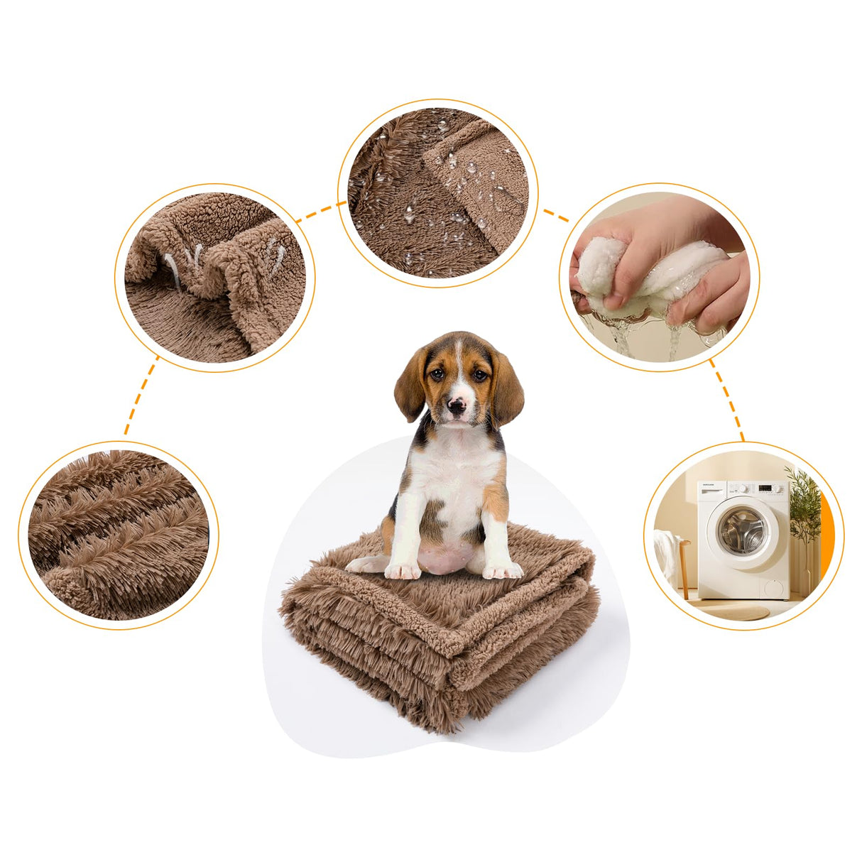 Wowchine Waterproof Calming Dog Bed Covers Pets Blanket for Large Dogs Cats Brown Fluffy Long Faux Fur Pet Blankets Reversible Couch Sofa Cover Washable Love Bed Mats(Brown,XL-85x57in)