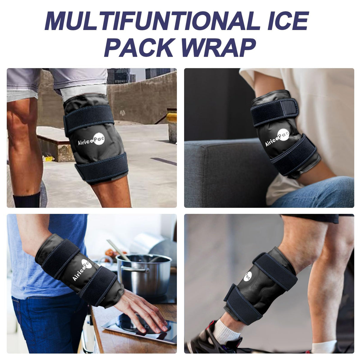 AiricePac 2 Ice Pack for Knee Pain Relief, Reusable Gel Ice Wrap for Injuries, Swelling, Knee Replacement Surgery, Cold Compress Therapy for Arthritis, Meniscus Tear and ACL, Black