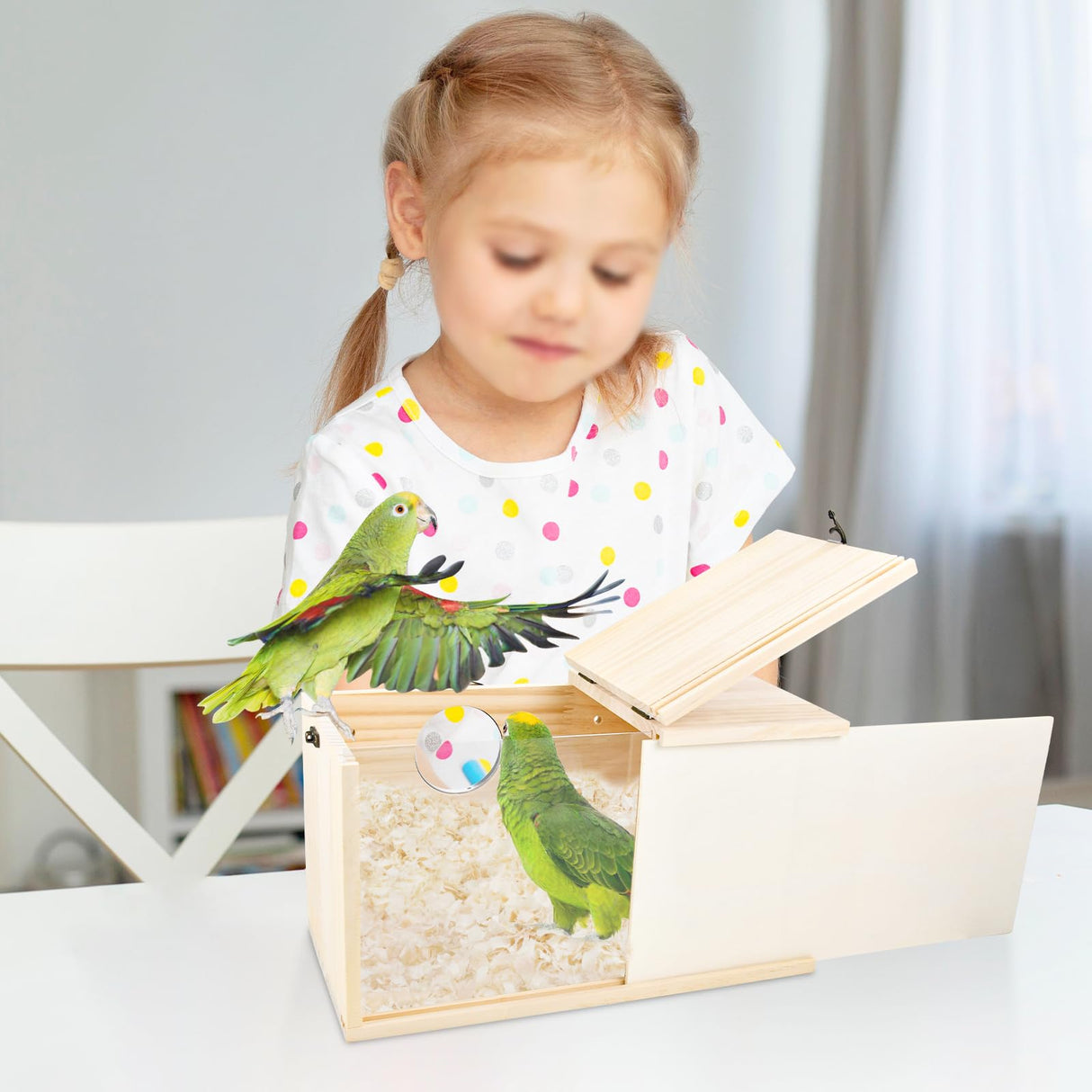 CooShou Parakeet Nesting Box Cockatiel Nesting Natural Pine Bird Nest Bird Breeding Box House Acrylic Transparent Bird Box with Detachable Wooden Board for Lovebirds Cockatiel Budgie Conure Parrot XL