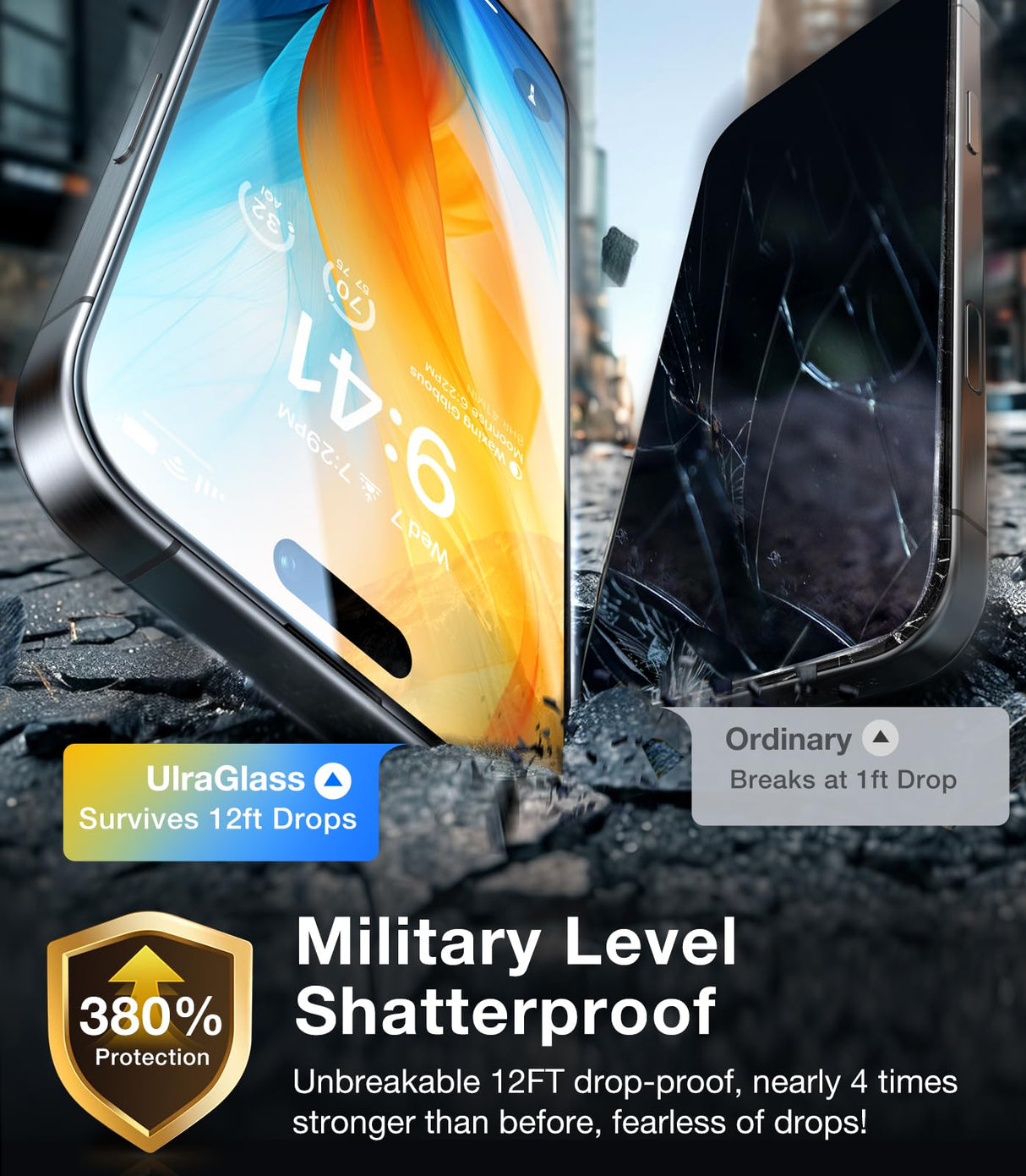 UltraGlass UNBREAK TOP 9H+ Glass for iPhone 16 Pro Max Screen Protector 6.9" (12FT Military Grade Shatterproof) Screen Protector 16 ProMax Tempered Glass (Longest Durable) Full Edge Coverage, 2 Pack