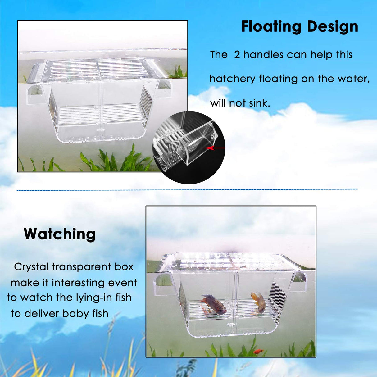 Fish Breeder Box Fish Hatchery Floating Fish Breeding Box with Removable Grating Perfect Fish Tank Divider for Agreesive Injured Pregnant Fishes