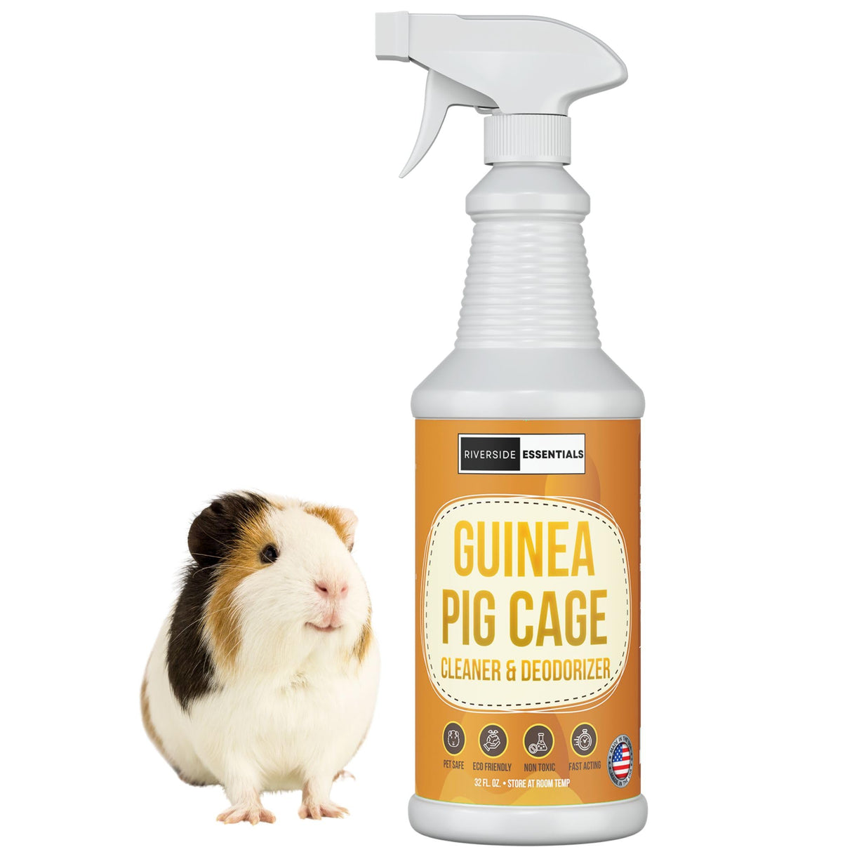 Riverside Essentials 32oz Guinea Pig Cage Cleaner & Deodorizer Spray - Safe & Effective Odor Eliminator for Small Animal Cages - Non-Toxic & Pet Safe Friendly Formula - Made in the USA