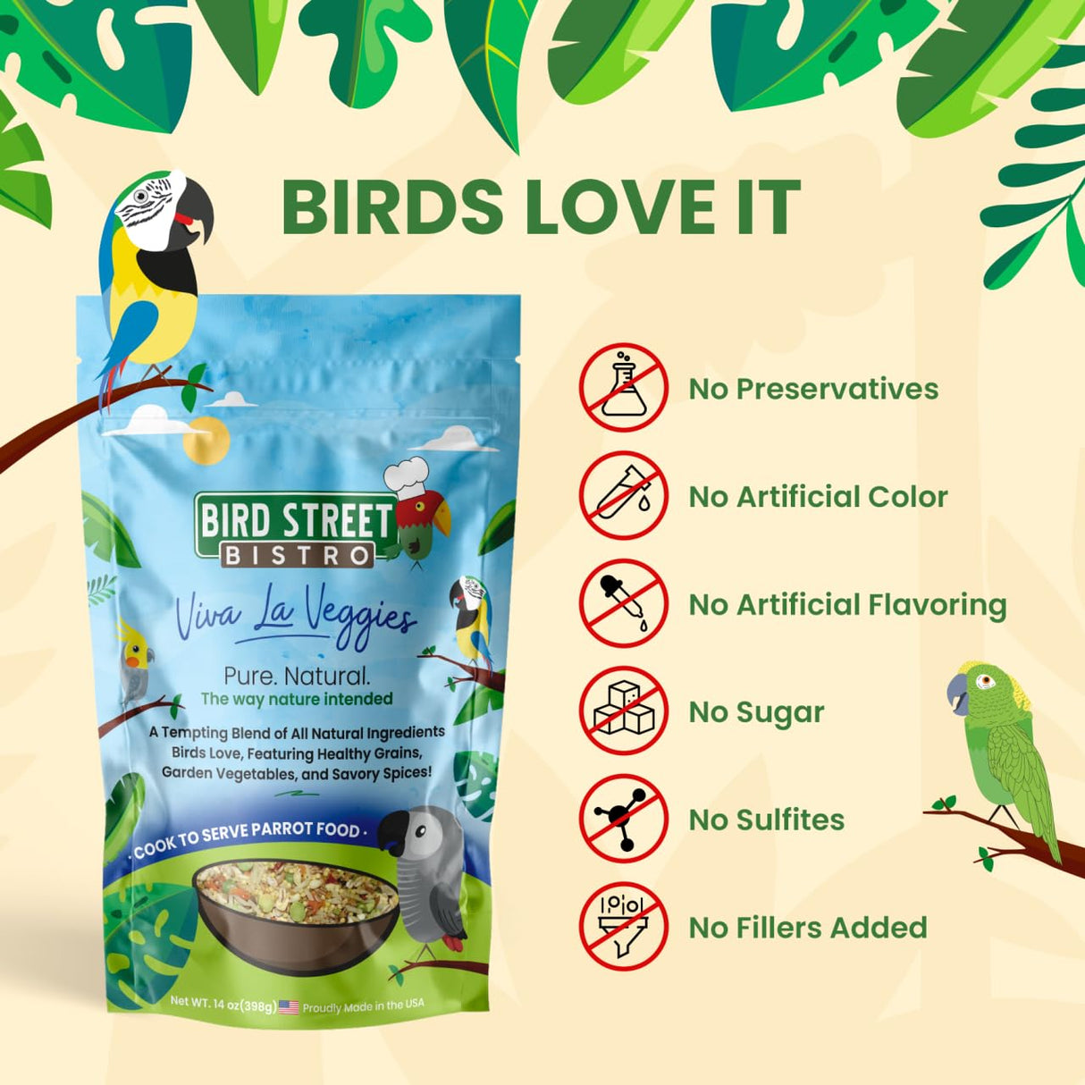 Bird Street Bistro Parrot Food - Parakeet & Cockatiel Food - Cooks in 3-15 min w/Natural Grains, Legumes, Non-GMO Fruits, Vegetables & Health-Oriented Spices