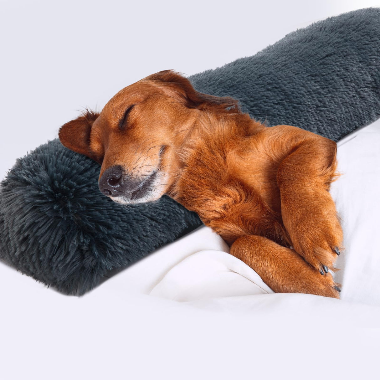 HOMBYS 25" Dog Pillow for Large & Medium Dogs, Soft Faux Fur Calming Pet Pillow for Anxiety Relief, Machine Washable, Plush Pet Toy (Dark Grey, 25"x8"x4")