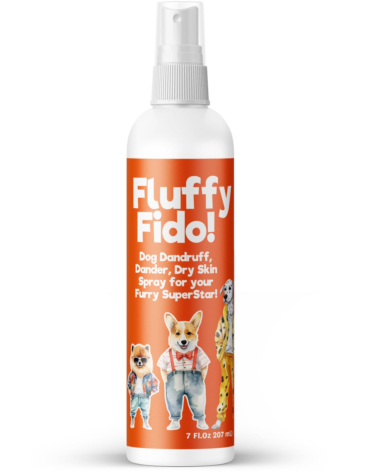 Dog Dandruff Treatment & Dry Skin Relief Dog Spray - Fluffy Fido Unscented No Rinse Pet Dander Spray with Vitamin B, Omega 3 & 6 & Honey Extract - 7 fl. oz.
