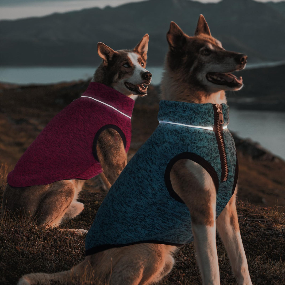 ROZKITCH XXX-Large Dog Sweater with Fleece Lining, Knit Fabric Pet Jacket Jumpsuit, Adjustable Reflective Vest with Zipper Opening on The Back and Neck for Harness, Easy Maintenance Blue, 3XL