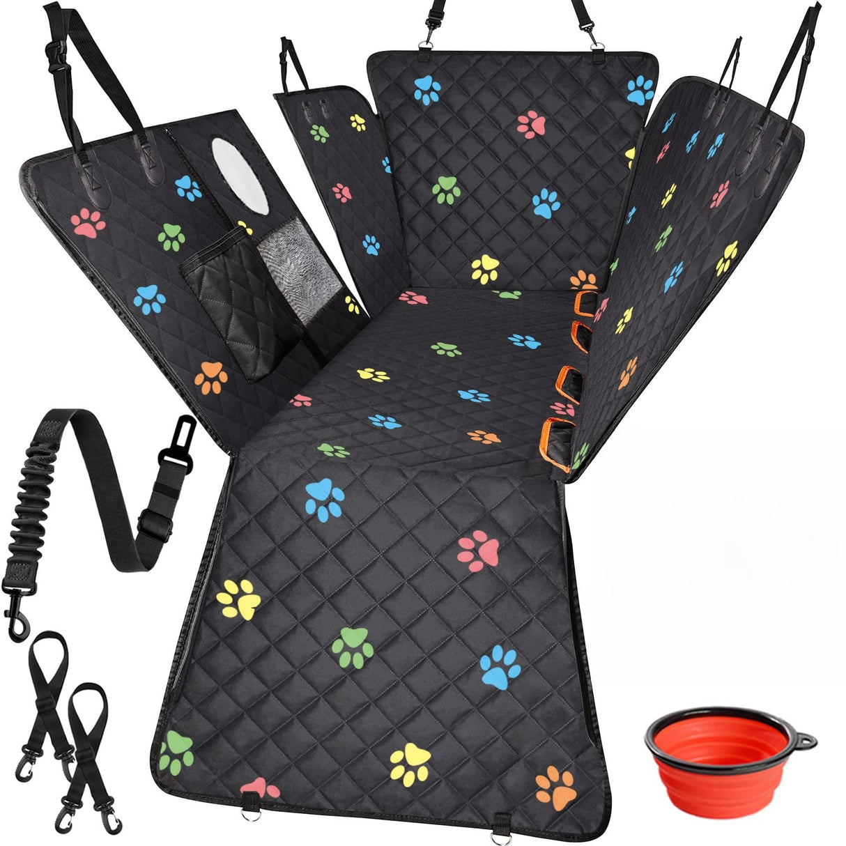 Famstar Large Dog Car Seat Cover for Back Seat 100% Waterproof Durable 600D 6-Layer Scratchproof Nonslip with Mesh Window for Dog Hammock for Car Trucks SUV