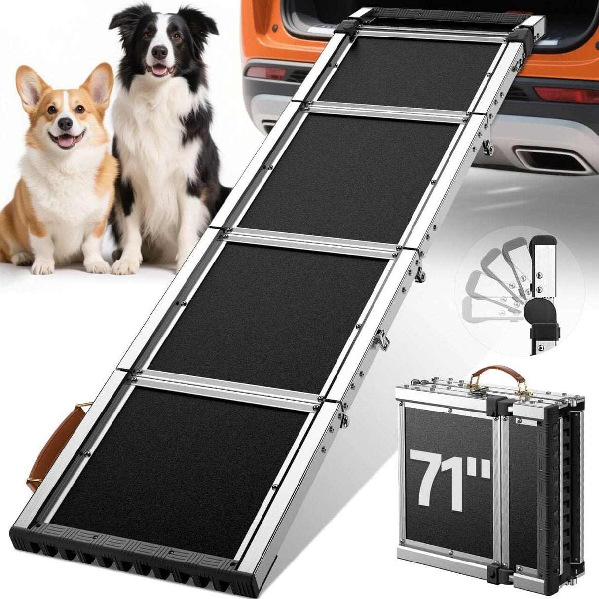 ๐ฎ๐ฌ๐ฎ๐ฒ ๐๐ฉ๐ ๐ซ๐๐๐๐ Extra Long 71โDog Ramp for Car with Adjustable Head, Folding Pet Ramp for Large Dogs with Non-Slip Surface Dog Ramps Up to 200 lb for Car SUV Truck