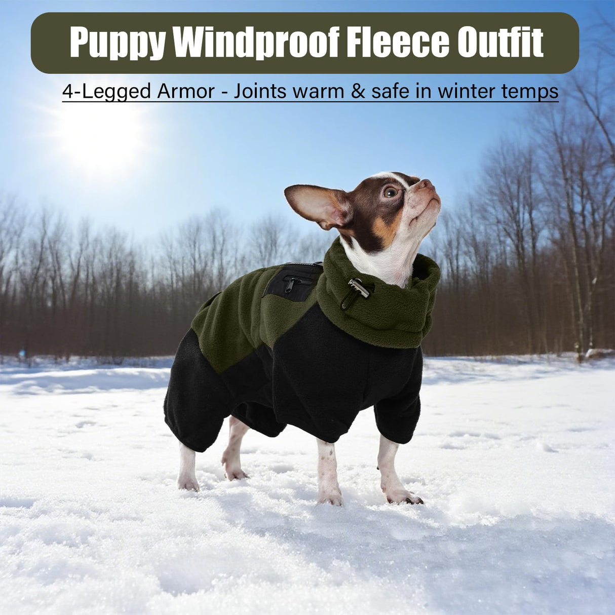 DENTRUN Dog Winter Coat, Warm Fleece Jacket, Turtleneck Dog Sweater, Cold Weather Outfit, Thermal Bodysuit, Soft Jumpsuit