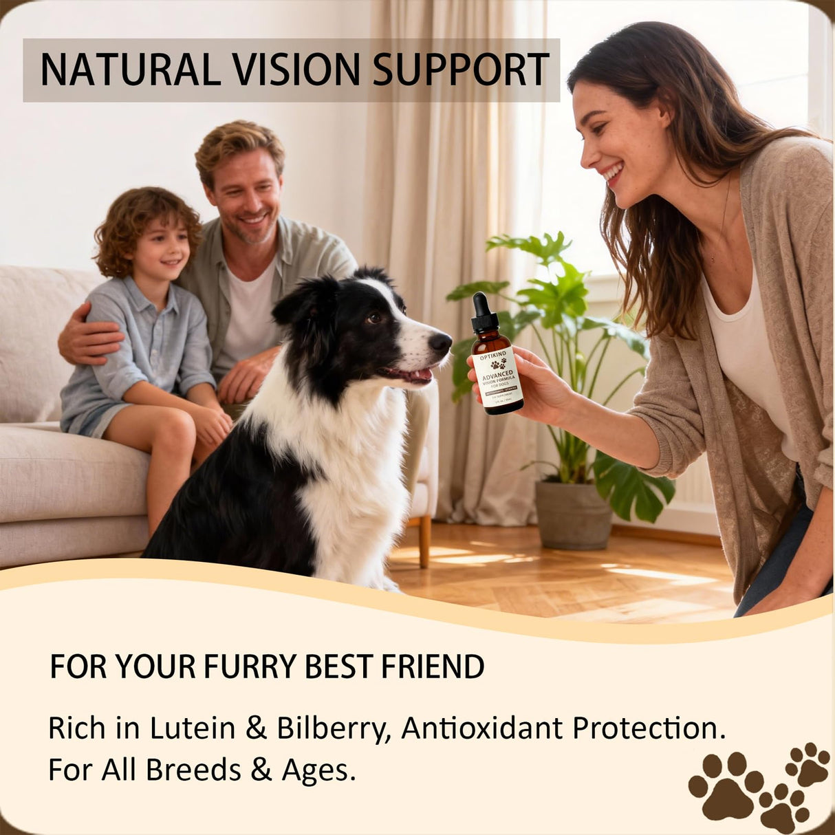 Optikind Vision Drops for Dogs - with Lutein, Zeaxanthin and Bilberry Extract (1pc)