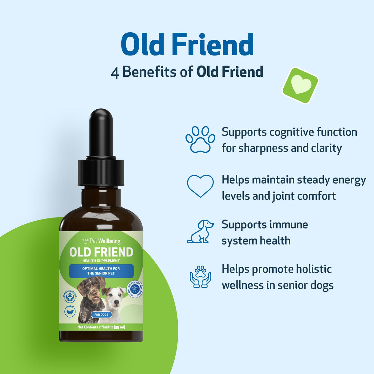 Pet Wellbeing Old Friend for Senior Dogs - Supports Immune System Health, Joint Mobility, Healthy Energy Levels, Alfalfa, Reishi - Veterinarian-Formulated Herbal Supplement 2 oz (59 ml)