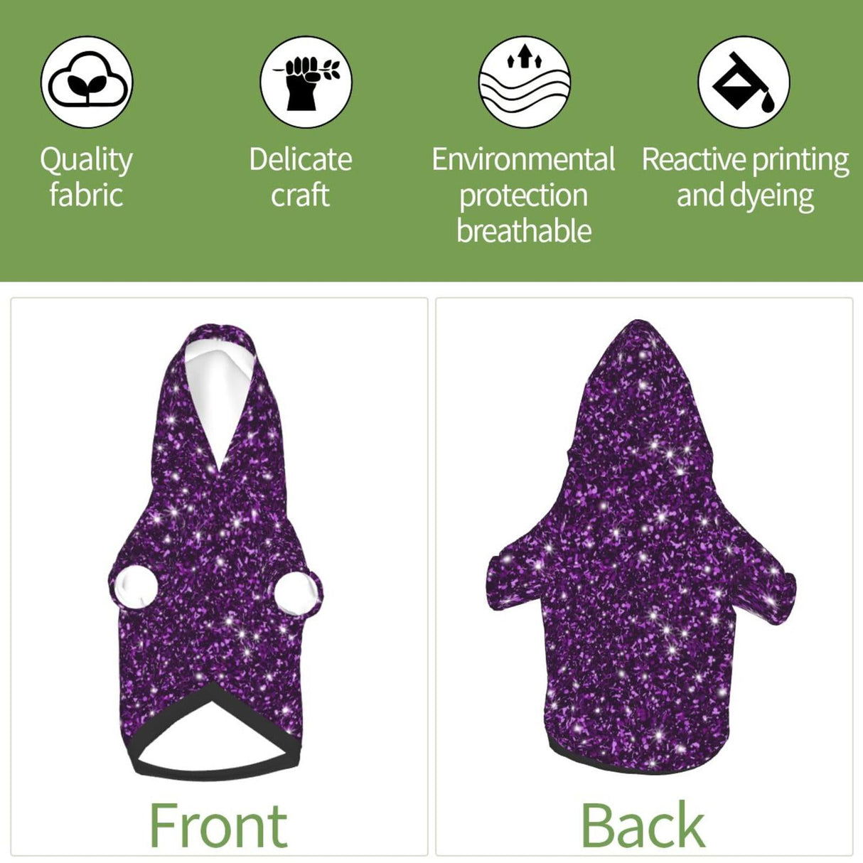 Dog Hoodie Sweater - Soft and Warm Winter Coat with Beautiful Dark Purple Glitter Sparkles Pattern - Cold Weather Clothes for XS-XXL