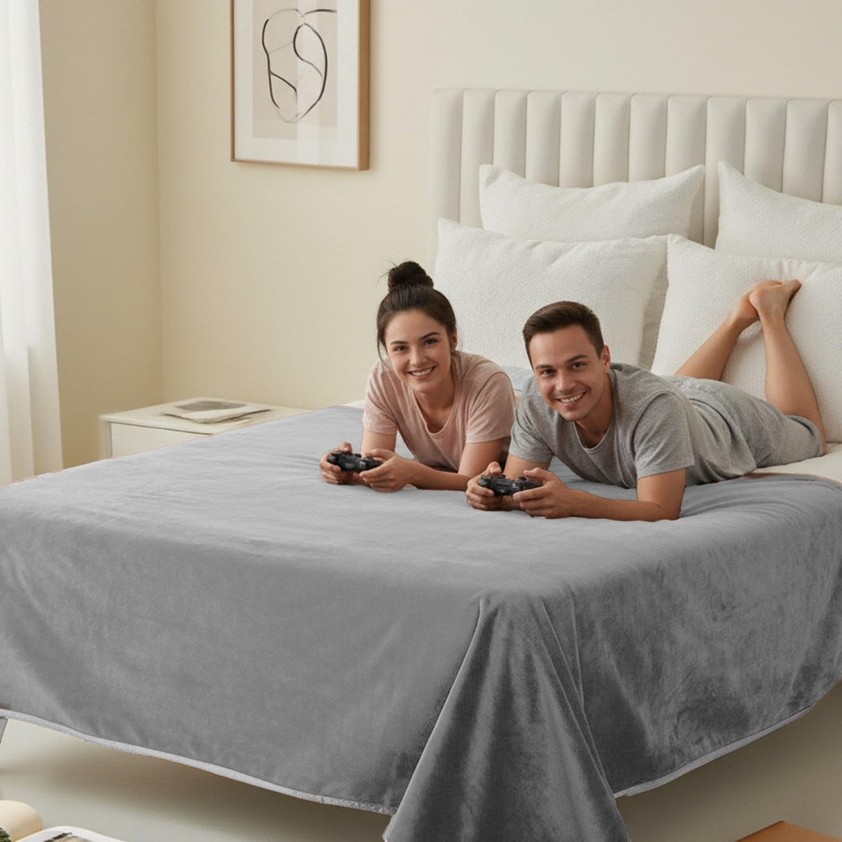 CAPT.SNOOZE Water Proof Blanket 50x60 Inches - Reversible Flannel Blanket for Bed, Sofa,Couch- Spillproof, Leakproof Soft Double-Sided Light Grey Throw Blanket for Adults, Pets, Couples