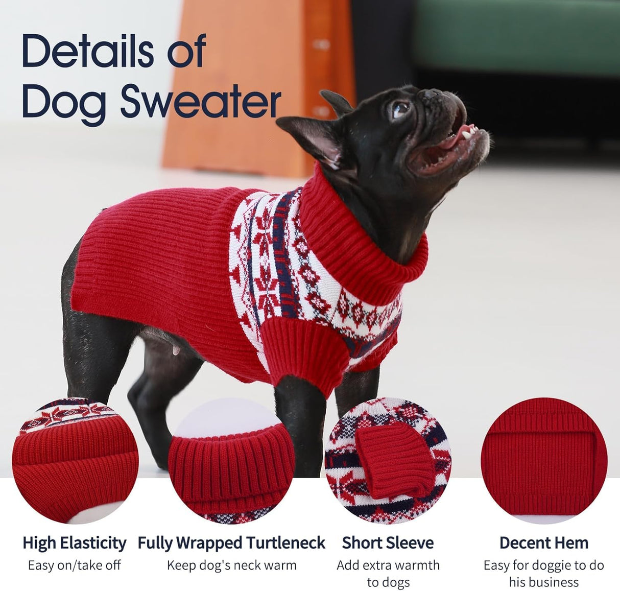 IECOii Extra Large Dog Sweater,Turtleneck Dog Sweater Larged Size Dogs,5XL Big Pet Christmas Knitwear Winter Clothes for Cold Weather,Girl and Boy Knit Sweatshirt for Great Dane,XXXXX-Large