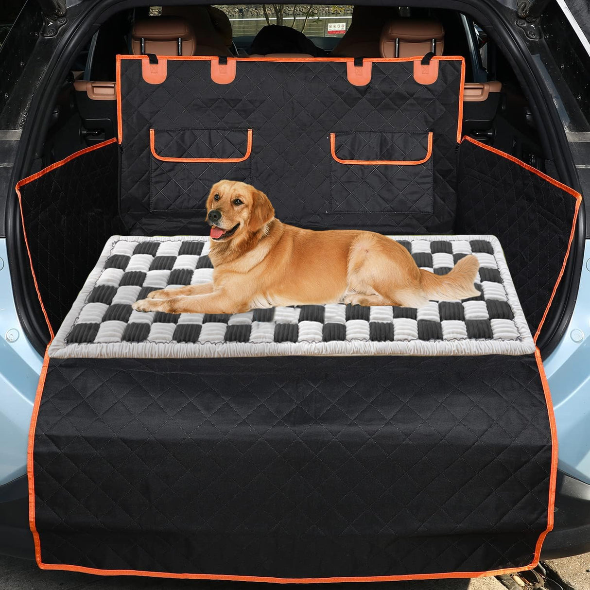 Backseat Pet Bed Mat,Dog Bed for Car,Dog Seat Cover for Car Back Seat, Non-Slip Travel Pet Mat, Fit for Backseat Extenders and Seat Covers (Black&White)
