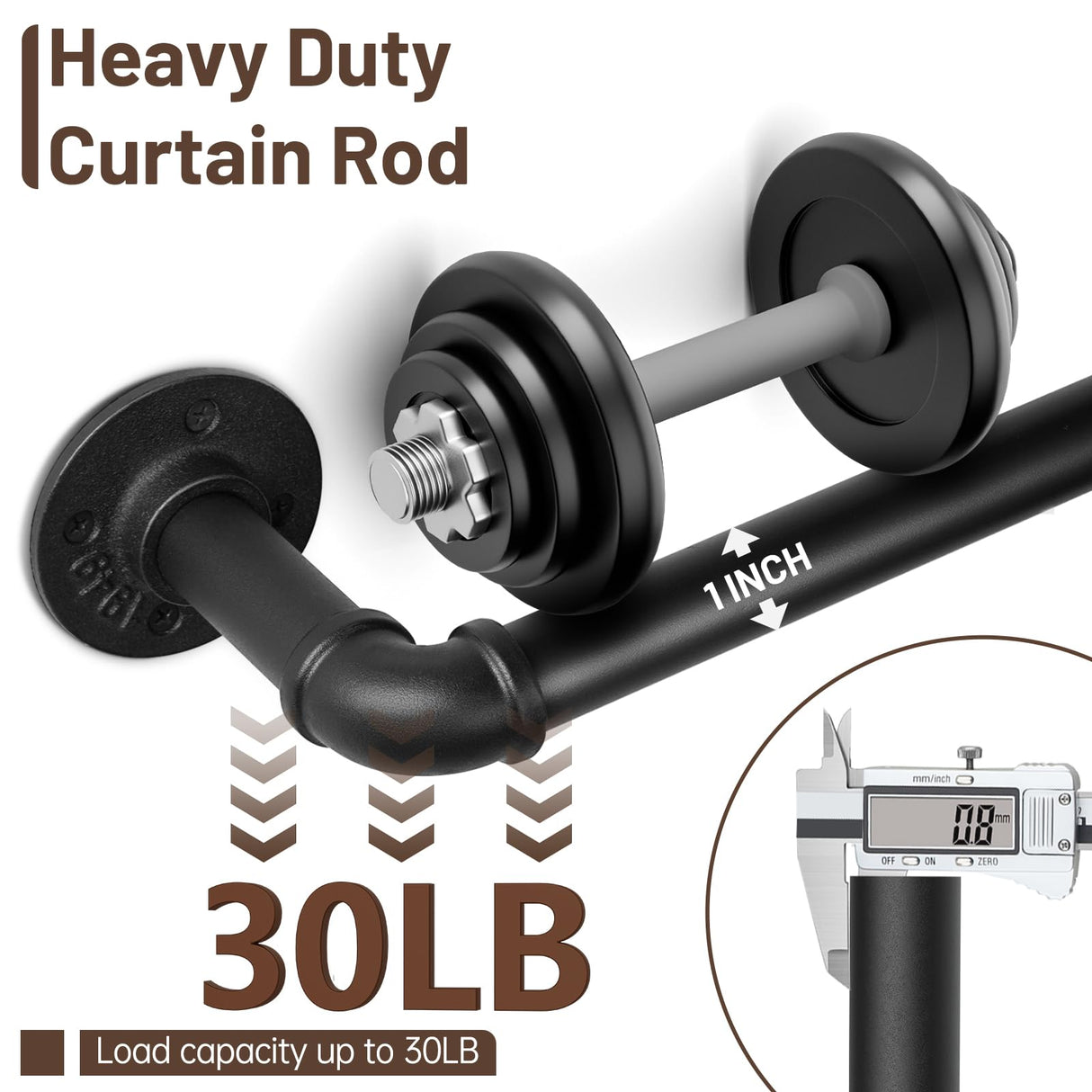 Zeerobee Curtain Rods for Windows 48 to 84, 1 Inch Industrial Wrap Around Black Curtain Rod, Indoor/Outdoor Room Divider Adjustable Drapery Pole, 48"-86"