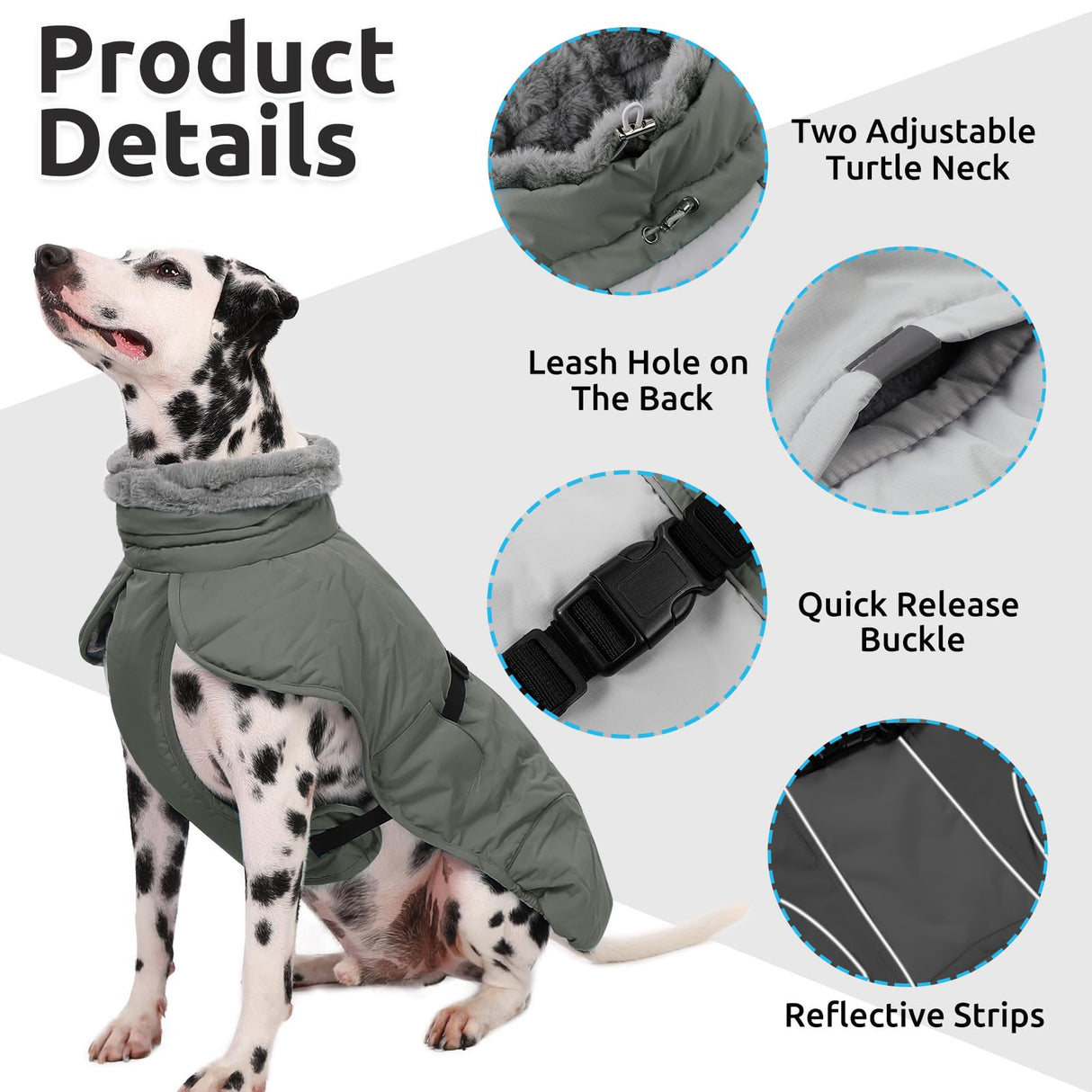 Queenmore Dog Winter Jacket, Fleece Dogs Vest for Winter, Dog Cold Weather Coats, Puppy Coats for Medium Breeds Waterproof, Pet Snowsuit with Leash Hole, Grey, M