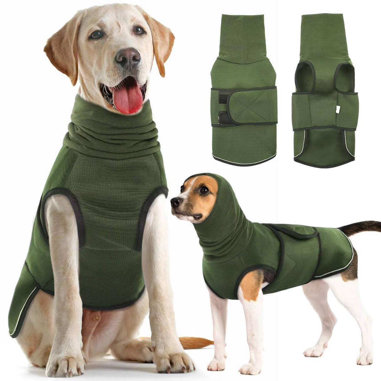 IDOMIK Dog Anxiety Calming Hoodie, Breathable Jacket Vest for Thunderstorms, Fireworks, Vet Visits, Separation, Adjustable for Noise Block & Ear Protection Recovery, Green, XS