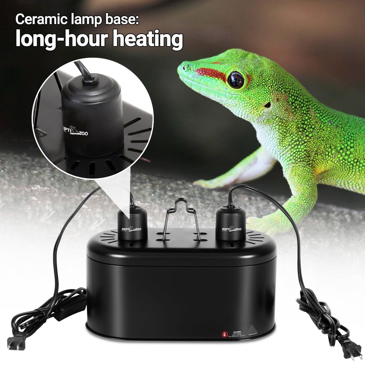 REPTI ZOO Dual Reptile Light Fixture for Reptile Dome UVB Lamp Fixture Dual Reptile Reflector Dome Lamp Cap Combo Integration Design Heat Lighting